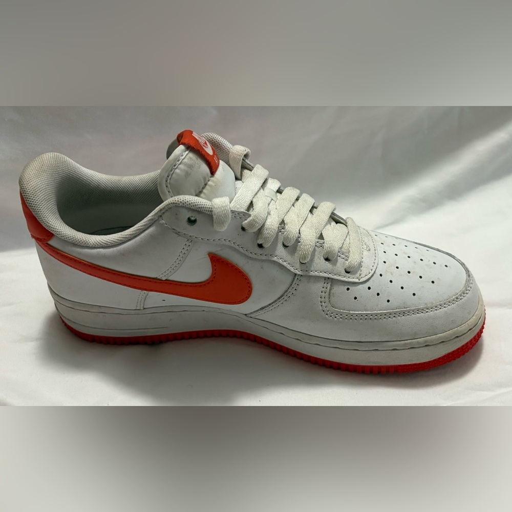 Nike Air Force 1 White and Orange Low-Top Sneakers